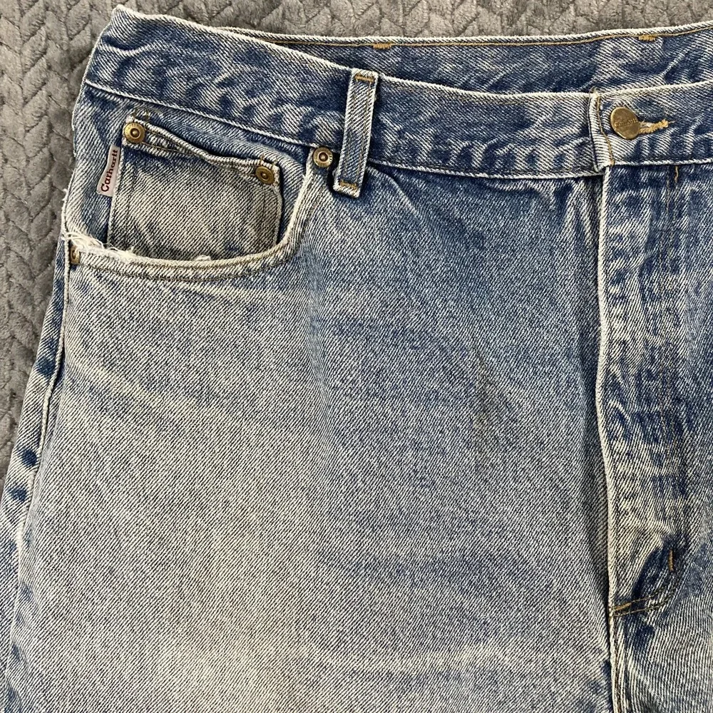 Carhartt Relaxed Fit Denim Jeans Mens 42x30 Light Wash Distressed Workwear USA